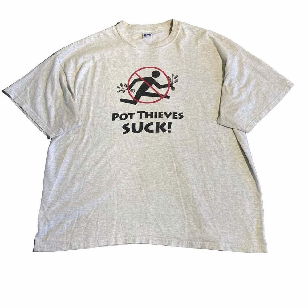 Gildan Pot Thieves Suck T-Shirt Size 2XL Grey Graphic Tee
